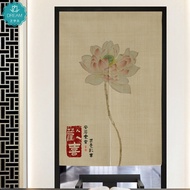 Chinese Retro Lotus Cotton Linen Thickened Porch Partition Curtain Tea Room Home Bedroom and Toilet Door Curtain Fabric Hanging Curtain