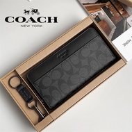 (Set in A Box)  Wallets for Men Bags Genuine Leather Zipper Long Wallets Official Store Original Aut