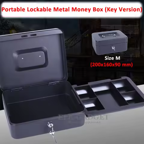 8" Size M Portable Cash Box With 2 Keys And Tray Anti-theft Money Jewelry Safe Box Lockable Security