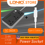 LDNIO SC3604 3.4A Power Socket with 3 AC + 6 USB Charger Adapter 2500W 10A 1.6 Meter 3 220v 3604 C36