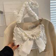 Lightweight, Business Casual Argyle Princess Faux Pearl & Rhinestone Pearl Chain & Decor Jacquard Bo