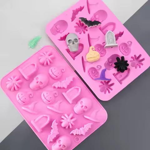 18 Cavities Halloween Scary Silicone Mold Hat Skull Tomb Bat Pumpkin Spider Chocolate Gummy Mould Ca