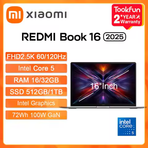 New XIAOMI Laptop Redmi Book 16 2025 16"Inch 2.5K FHD 120Hz Intel Core 5 210H 220H 32GB SSD 1TB Comp
