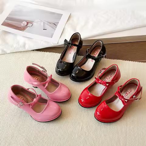 Sweet Mary Jane Shoes for Girls Pink Block Heel Shoes Girls Ages 3-18 High Heels with Shoe Box Red F