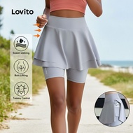 (Fashion_3) Lovito Shorts Shorts Tummy Control 2in1 Perfect for Running Yoga Tennis Outdoor Cycling 