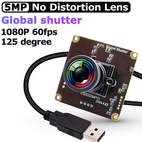 ELP 5MP Global Shutter USB Camera Module 125° No Distortion Lens 1080P 60fps UVC Free Driver Mini PC