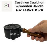 SI Cast Iron Cauldron (Model: BR73) w/wooden Handle For Incense Burner For Cones, Resins, Leaves, Wo
