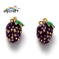 5pcs Brass Enamel Long-Lasting with Jump Ring Fruit  golden Purple 12.5x9x8mm
