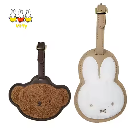 Kawaii Anime Miffy Rabbit Boris Bear Luggage Tag Cute Cartoon Embroidered Leather Portable Bag Girl 