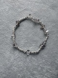 雙尖黑閃靈鑽併S925通體純銀隔片手錬手串 Double Terminated Black Herkimer Diamond Bracelet with 925 Sterling Silver Spa