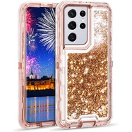 Phone Case for Samsung Galaxy S21 Ultra/S21 Plus/ S21 Glitter Case Shinny Liquid Quicksand 3 in 1 He