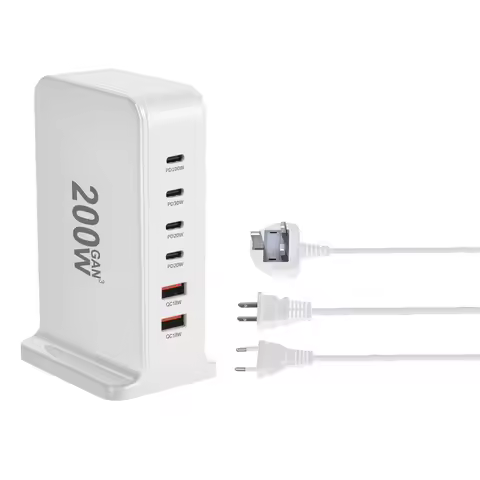 OULLX 200W 168W Desktop GaN Quick PD Charger 6 Ports USB Type C US EU UK Plug Adapter Mobile Phone L
