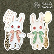 Shop: COUPLE RABBIT Brooch Set Holding SPOON-Fork | HOLD SPOON & FOLK Enamel Pin Set.