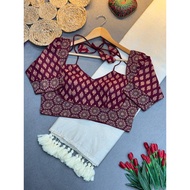 Pure Chanderi Cotton Saree With Fully Stitch Sabhasanchi Saree Blouse Ajrakh Cotton Print Design Kai