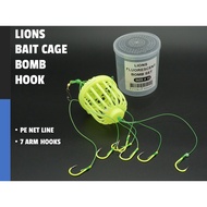 LIONS Bait Cage Bomb Hook Set Chum Bucket Fishing Rig Perambut Bomb with 7 Carbon Hook Mancing Dasar