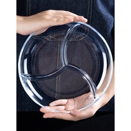 Tempered Glass Divided Plate Three-Compartment Plate Breakfast Tableware Divided Plate Household Fru