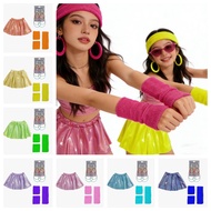 80s Disco Outfit Set for Women - Shiny Holographic Pink Skirt & Accessories, Perfect for Retro Dance