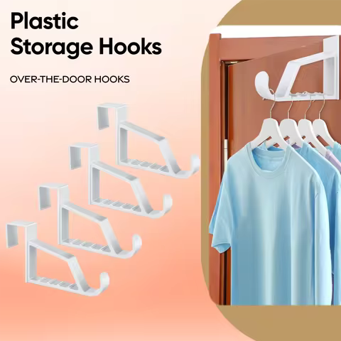 2 Pack Over The Door Hooks for Hangers - Extra Strong White Plastic Over Door Hook for Hanging Cloth