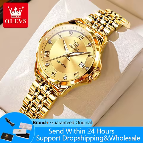 OLEVS 6702 Women Watches Roman Scale Luxury Mechanical Watch For Women Stainless Steel Strap Date Wa