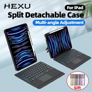 Hexu Magnetic Split Detachable LED Backlit Keyboard Touchpad Case for IPad Pro 11 12.9 Air4 Air510th 10.9 Air3 10.5 Mini6 2022 2020 with Pen Holder Vertical Protection Cover