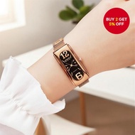 Stylish magnetic clasp mesh band watch designed for women in a rectangular shape.  Jam Tangan Fesyen