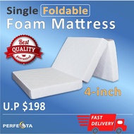 Ready Stock - Single Foldable Foam Mattress * 10cm Thickness * Removable Cover * Knitted Cooling Fabric * Fast Delivery