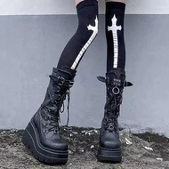 Demonia 9.5cm Thick-Soled Motorcycle Boots y2k Dark Gothic Punk Mid-Tube Boots Women