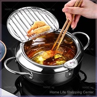 Deep Frying Pot with a Thermometer and a Lid 304 Stainless Steel Kitchen Tempura Fryer Pan 20 24 cm 