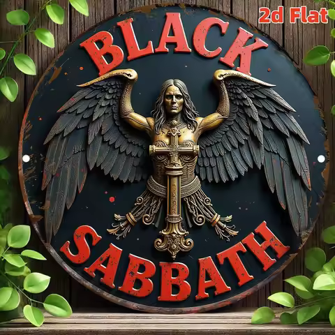 2D Flat "Black Sabbath Heavy Metal Angel" 19.79x19.79 cm Aluminum Tin Sign for Home, Cafe, Bar Decor