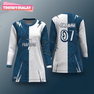 Baju Jersey Muslimah T Shirt Viral Malaysia Microfiber Jubah Muslimah Jersey Custom Name and Number OOTD Tiktok Jersey Murah Perempuan Lengan Panjang Plus Size Sublimation