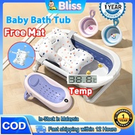 🔥FREE MAT🔥 Foldable Baby Bath Tub Baby Bath with Thermometer Anti-slip Besen Mandi Baby Murah for Ne
