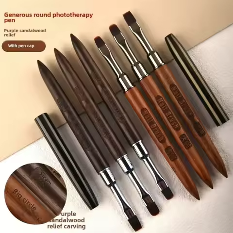 Wooden Nail Art Brush No Brush Marks No Shedding Gel Painting Brush DIY Painting Brush with Pen Cap 