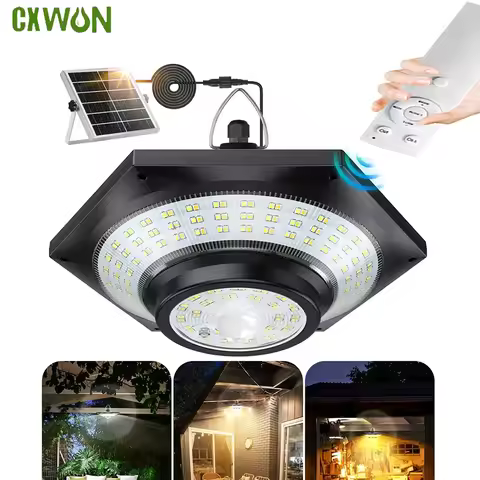 Solar Sensor Lights Dimmable for Barn Gazebo Yard with Waterproof Pendant Lights Indoor Outdoor Use 