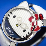 Gaga Milano x Hello Kitty 45週年 銀殼白色皮帶錶 5525HY01S0LSWM0