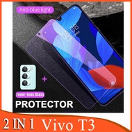 Vivo T3 Tempered Glass For Vivo Y27s Y17s Y78 Y36 Y27 Y35 Y16 Y02 Y02s Y22s Y77 Y76 Y75 Y72 5G 4G Y50 Y30 Y33s Y21s V29e V27e V25e 2 in 1 Anti Blue Light Screen Protector Film