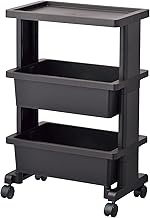 JEJ Astage Lycee Table Wagon Mini, Made in Japan, Assembly, 3 Tiers, Includes Casters, Black, Width 