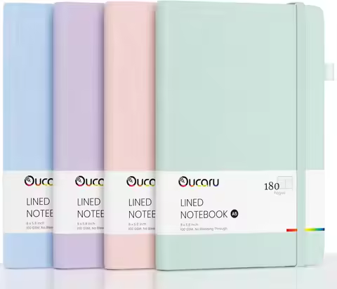 4-Pack A5 Lined Journal Notebook, 180 Pages, 100 GSM Thick Paper for Writing, School, Work, Travel S