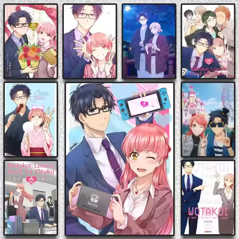 W-Wotakoi Love Is Hard For Otaku Poster Sticky Wall Art Printing Waterproof Home Living Bed Room Aes