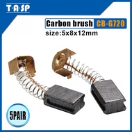 TASP 5 Pairs G720 Carbon Brushes 5x8x12mm for Black Decker G720-B3 GR750K PF600-B3 Angle Grinder Mot