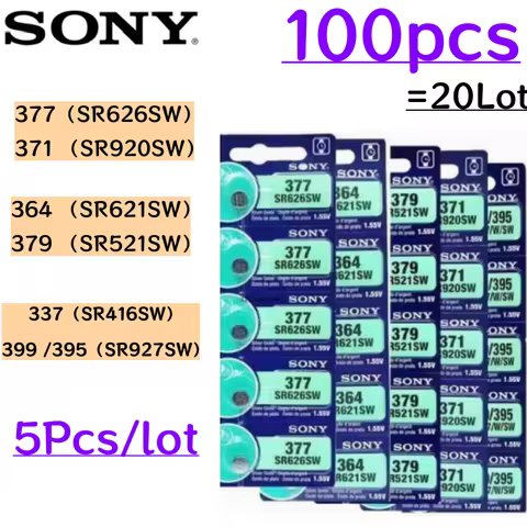 100Pcs Original SONY Battery 337 SR416SW 379 SR521SW 364 SR621SW 377 SR626SW 371 SR920SW 399 SR927SW