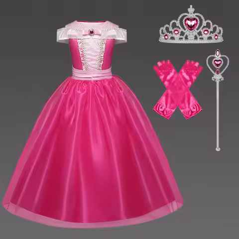 Girls Pink Aurora Cosplay Costume Arlo Princess Pink Puff Knee Length Dress Children Carnival Girls