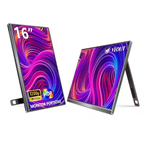 16" 1920×1200P IPS Portable Monitor for Laptop, Side/Vertical Monitor with Stand, USB-C and Mini HDM