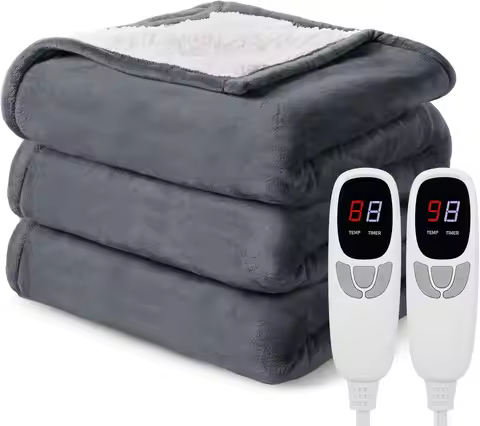 Queen Size Heated Electric Blanket with Dual Control, 9 Heating Levels, 10 Timer Modes, Auto Off & O