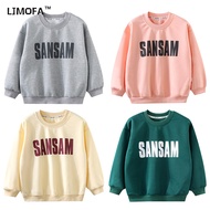 LJMOFA 1-9 Years Old Multi-color Optional Childrens Sweater Solid Color Pure Cotton Simple Letter Pa