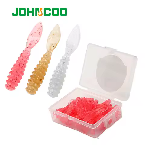 JOHNCOO 50pcs/box Soft Lure AJING 35mm 0.38g MEBARU Jig Head Lure Swimbait Soft Worm Rockfish Ocean