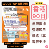 CSL - 香港 本地【90日 100GB FUP+ 200分鐘通話】4G/3G 高速無限數據卡 上網卡 可增值儲值卡 電話卡 電話咭 Data Sim咭