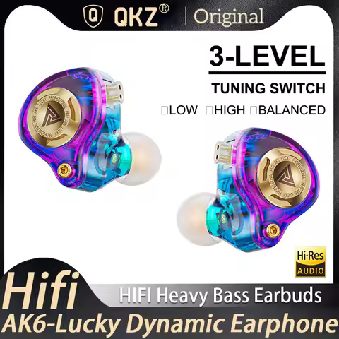 QKZ AK6-Lucky Earphones HIFI Bass Earbuds Monitor 3-Level Tuning Switch 3.5mm AUX In-Ear Stereo Soun