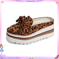 Leopard print Bow Woman's Wedges Shoes 7cm Heels Slingback Casual Walking Shoes Anti-skid Size 35-43