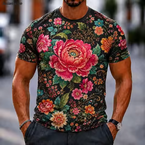 Men's 3D Flower T Shirt Short Sleeve T shirt 3D Print Crew Neck Shirt Exaggerated Designer Daily Clu