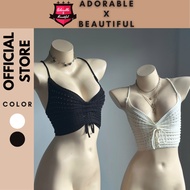 [Real photo] C4.3 Y2k Black and White Knitted Backless Tank Top, Crochet Drawstring Tank Top [Adorab